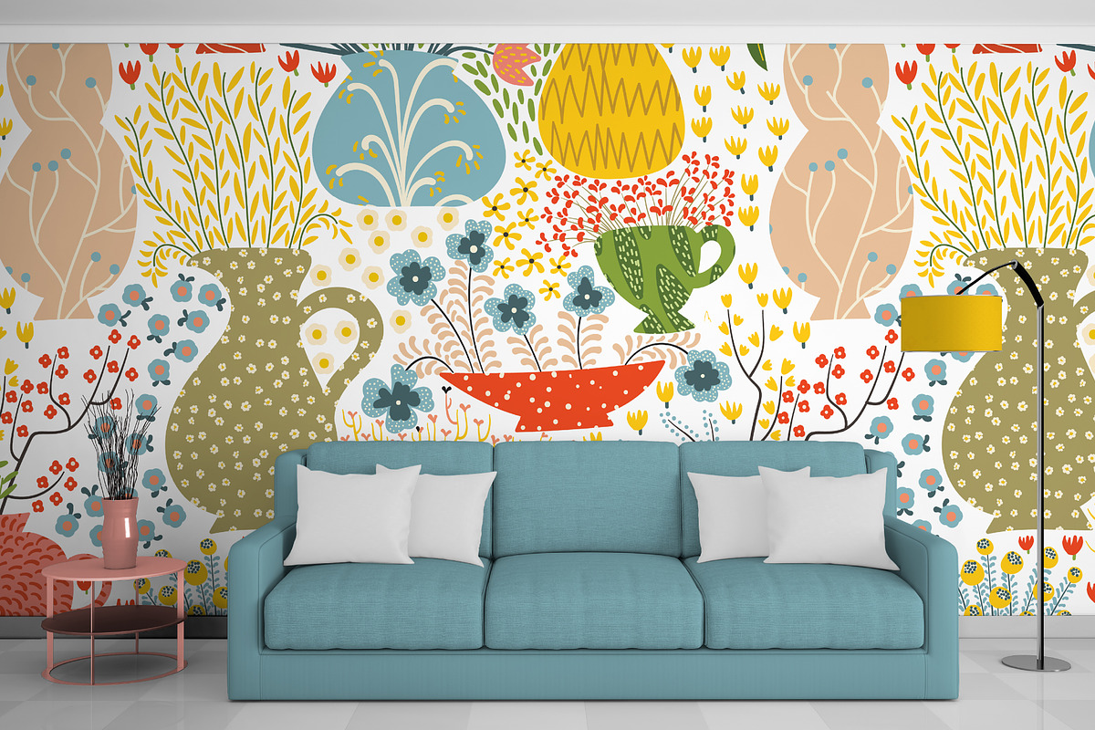 Flowers&Vases seamless pattern, a Pattern Graphic by Daria Miazhevich (Photo 4 of 5)