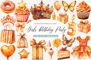Watercolor Girls Birthday Party PNG, an Illustration by SinaCreation