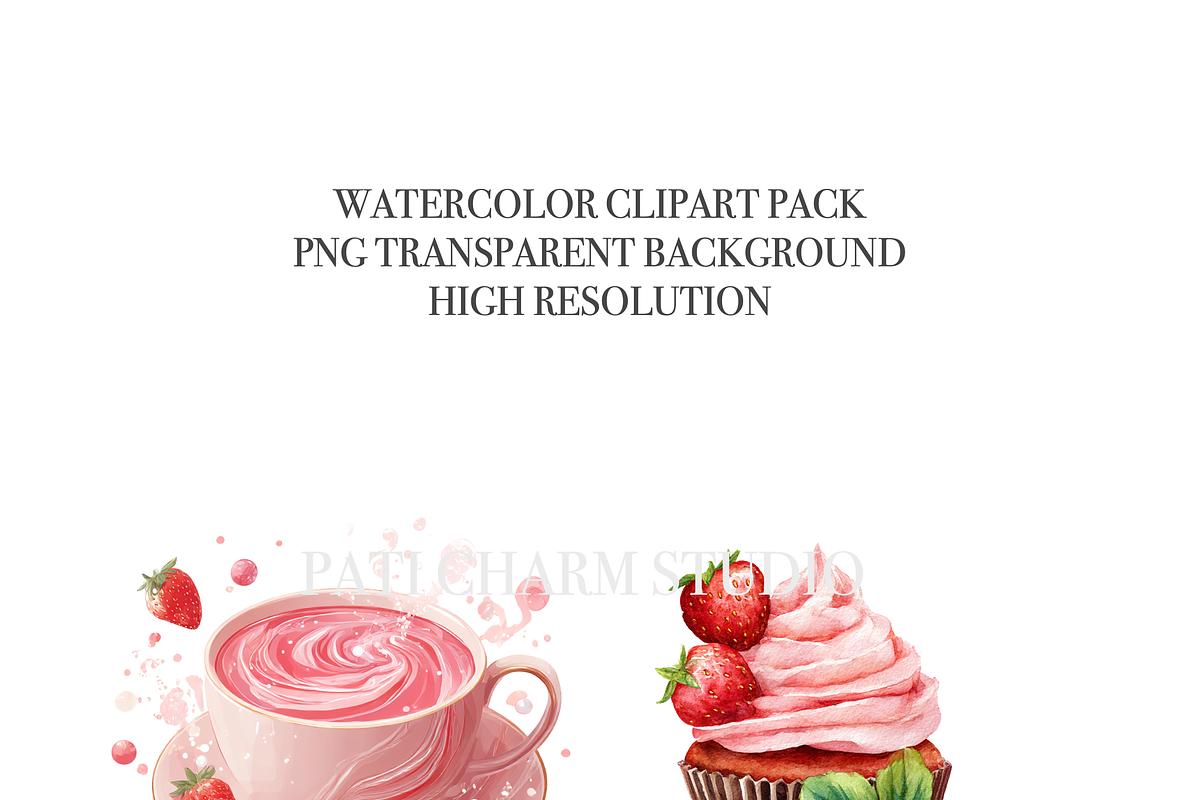 18 Strawberry Milk Clipart, a Decorative Illustration by Pati Charm Studio (Photo 5 of 8)