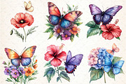 Colorful Flowers and Butterflies Cli, an Illustration by DreamCafeArt (Thumbnail 4 of 7)
