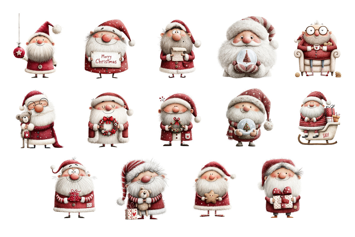 Cute Santa Claus PNG Clipart Bundle, a Seasonal Illustration by Nicolle's Colorful Art (Photo 6 of 6)