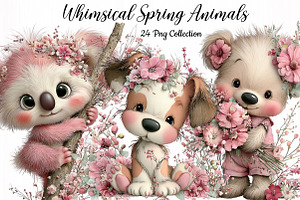 Whimsical Spring Animals Clipart, an Animal Illustration by DreamCafeArt