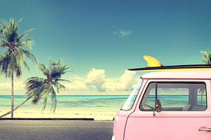 Vintage car on the beach