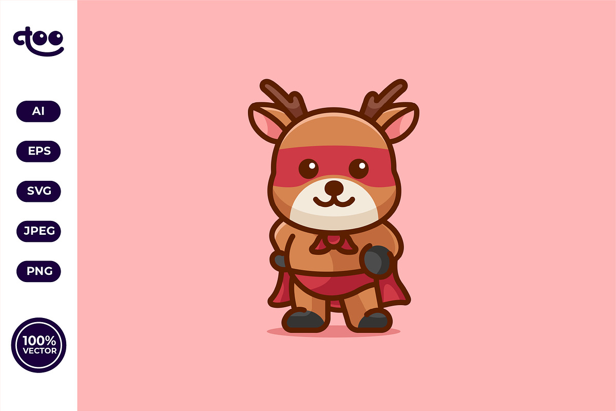 Simple Brave Deer Hero cartoon, an Animal Illustration by Satisfactoons (Photo 2 of 3)