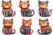 Boho Cat Clipart Folk Kitten PNG, an Animal Illustration by SugarCloudStudioArt (Thumbnail 3 of 4)