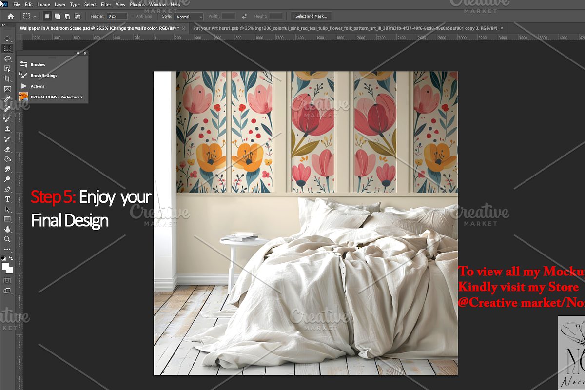 Wallpaper Bedroom Scene  Mockup, a Product Mockup by Nora Gad (Photo 24 of 24)