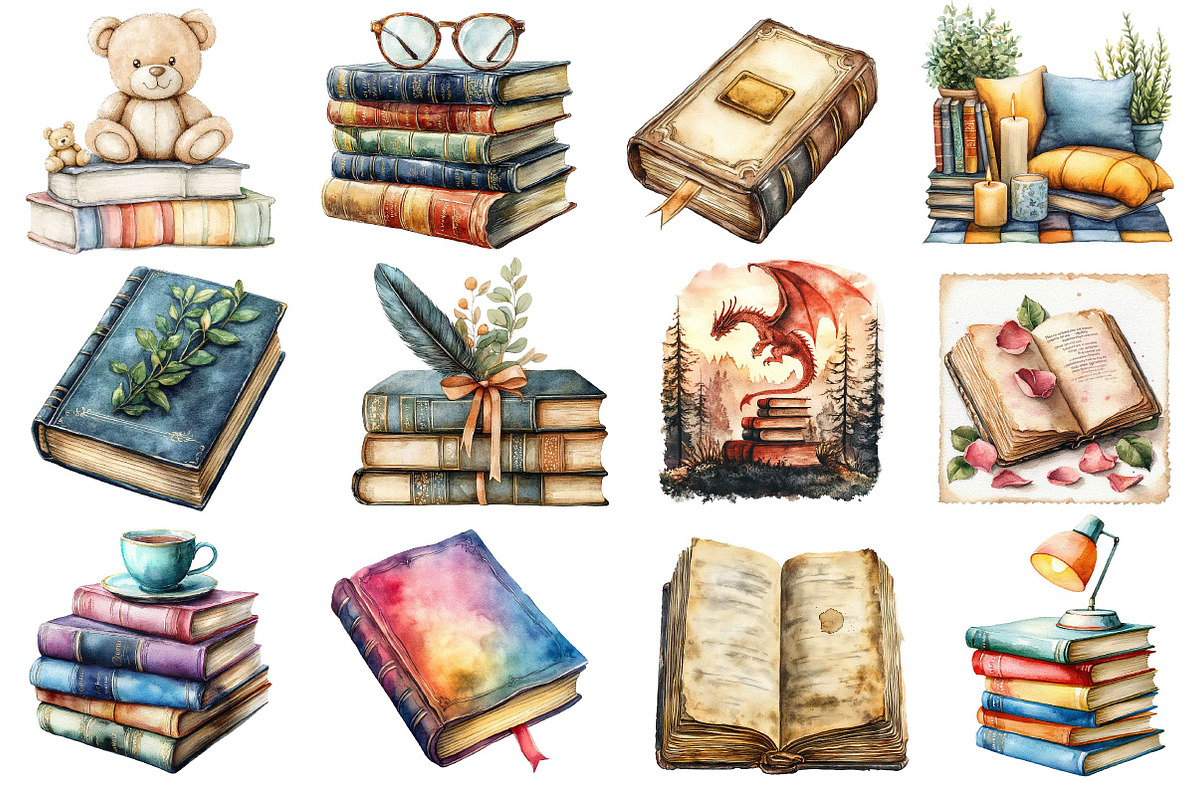 Watercolor Reading Books Clipart, an Illustration by Dream Creation (Photo 2 of 4)