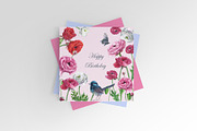 Poppies@Bird Watercolor Clipart, a Decorative Illustration by IrStepShop (Thumbnail 2 of 5)