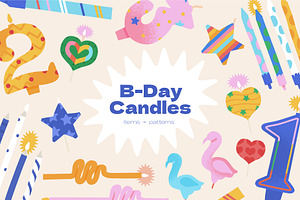Birthday candles and patterns set, an Outline Icon by My.Ordinarty