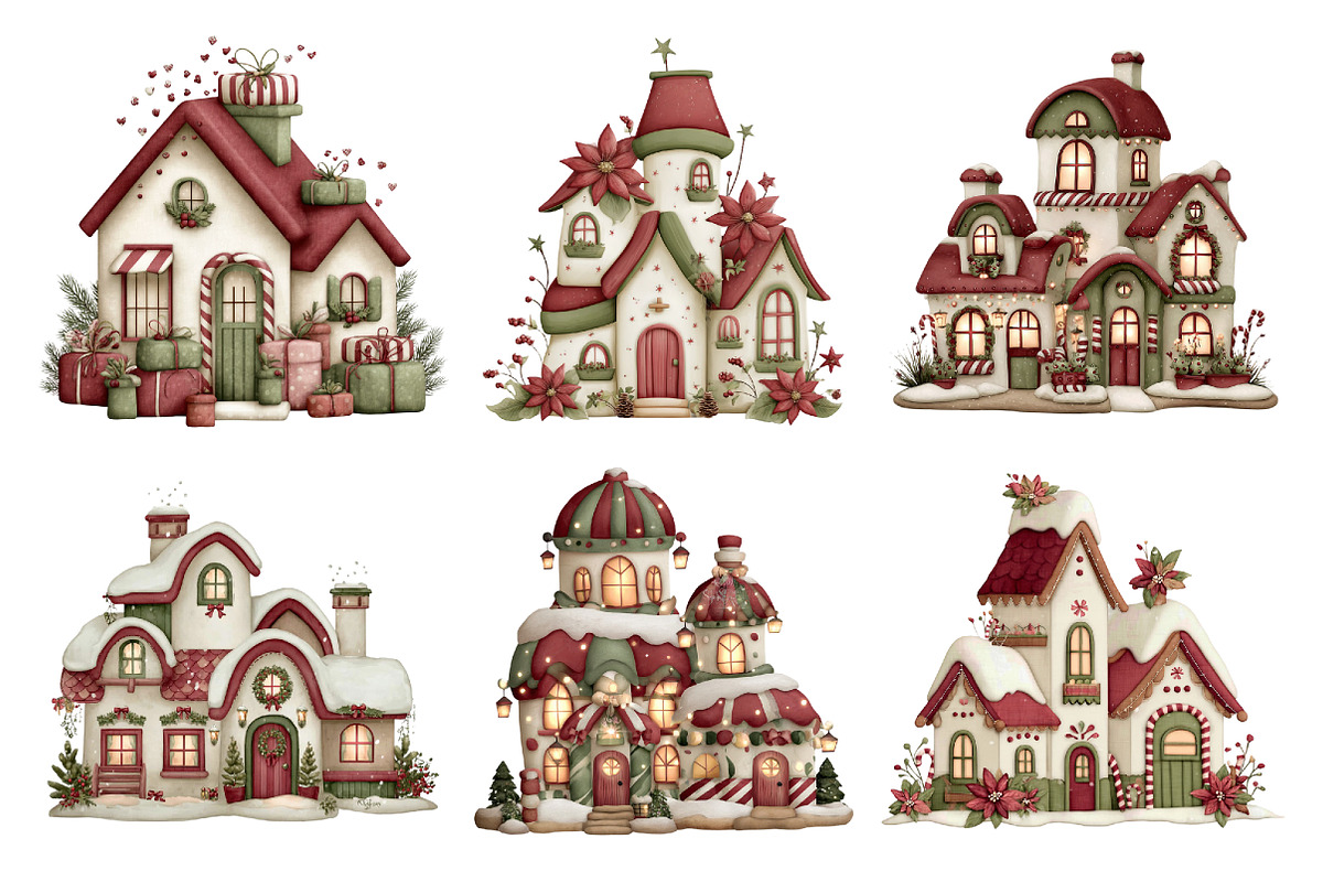Whimsical Christmas House Clipart, a Seasonal Illustration by Creative Art (Photo 2 of 7)
