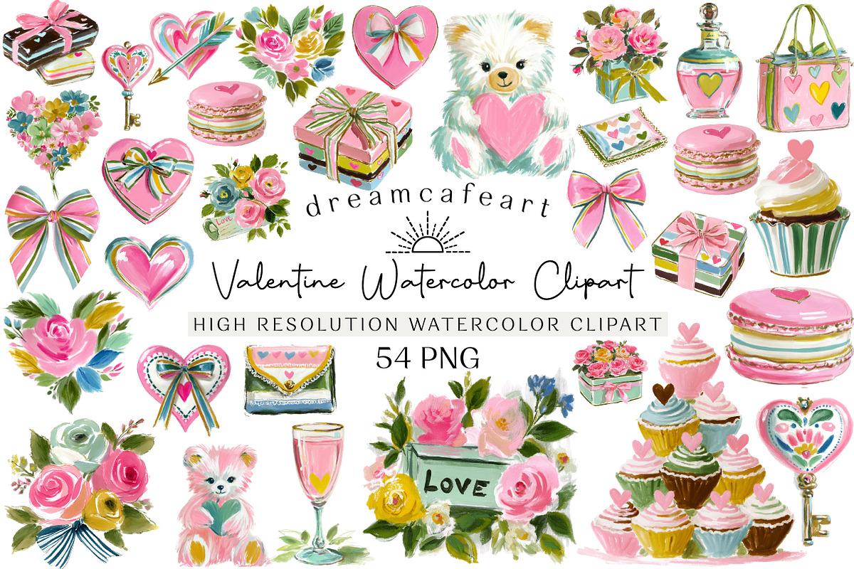 Valentine Watercolor Clipart Set, an Illustration by DreamCafeArt (Photo 1 of 6)