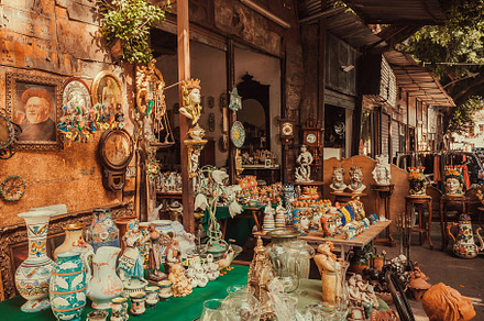 Antique store with ceramics and art