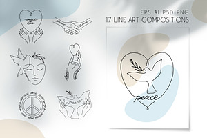 Peace and love line art illustration, an Illustration by Julia M. Watercolor