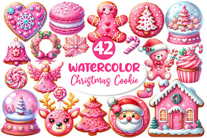 Pink Christmas Cookie Clipart, an Illustration by Dream Creation