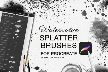 Watercolor Splatter Brushes, a Brush Add-On by Pattern + watercolor