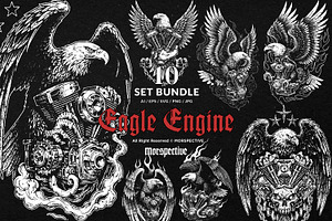 10 Bundle Dark Art Eagle Engine Bird, an Illustration by Morspective