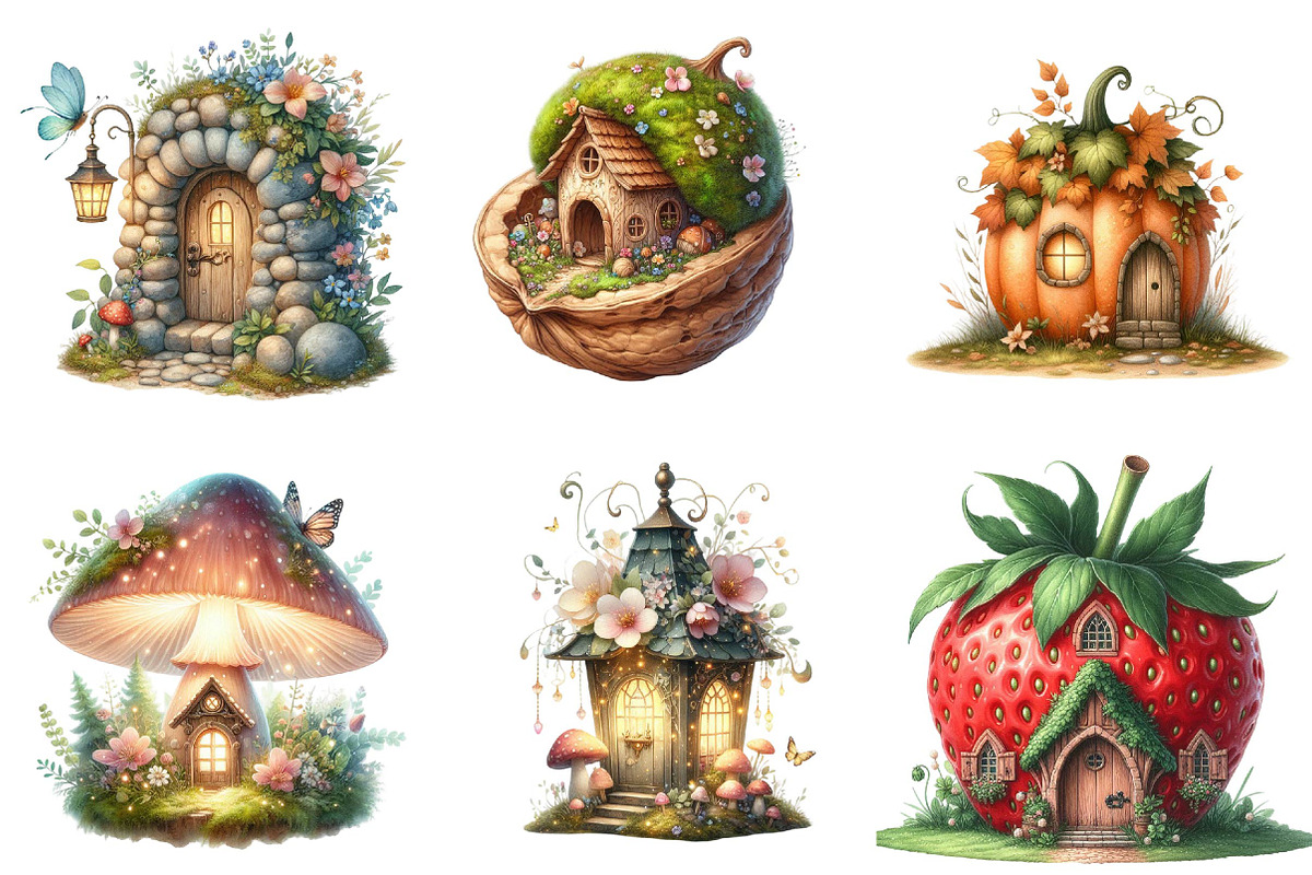 Cute Fairy Houses Clipart Bundle, an Illustration by DreamPrint404 (Photo 5 of 6)