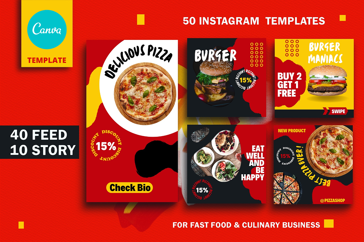 Canva Instagram templates Fast Food, a Social Media Template by Vectorheroes (Photo 1 of 7)