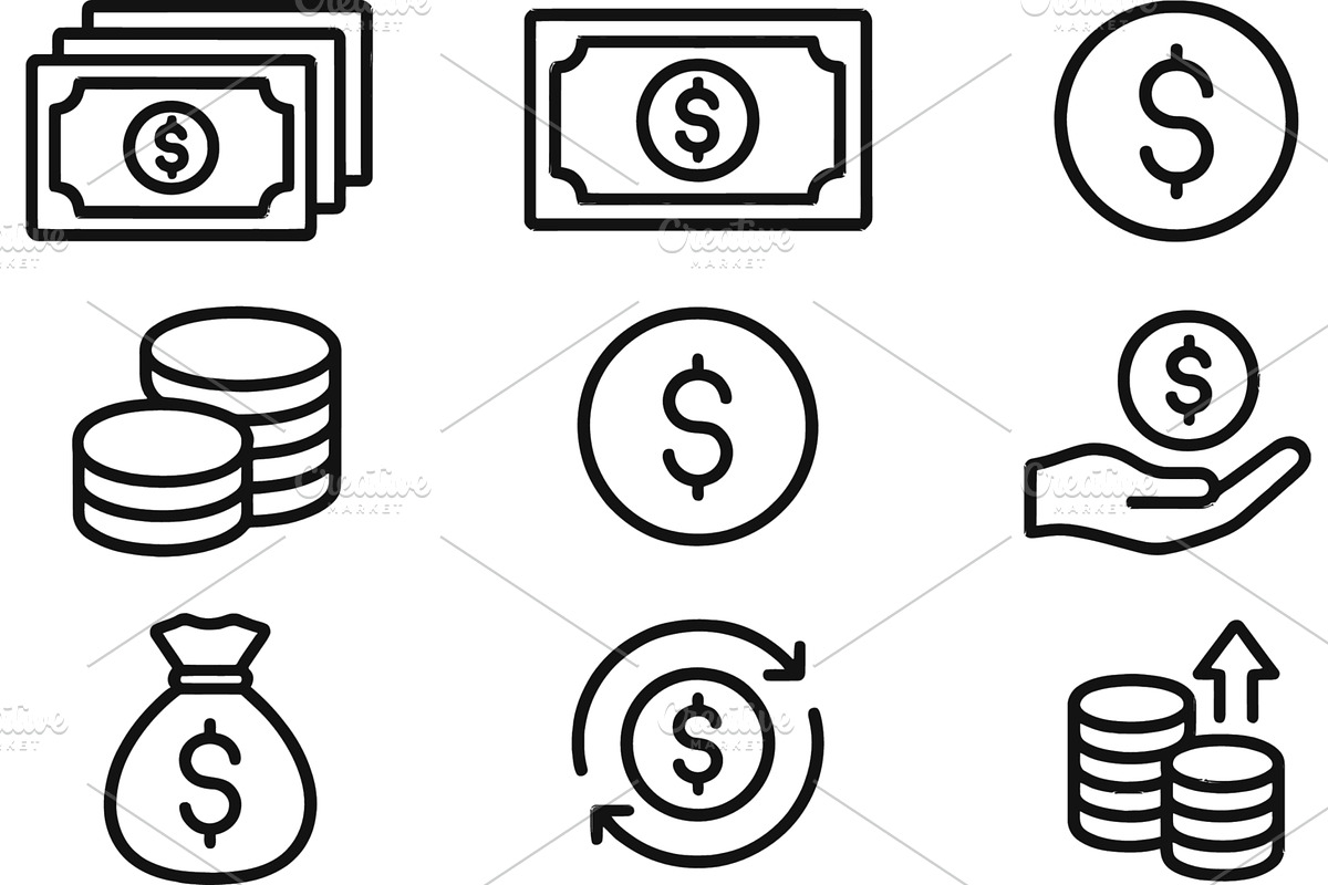 Line icons depicting various money, a Finance Illustration by ZinetroN