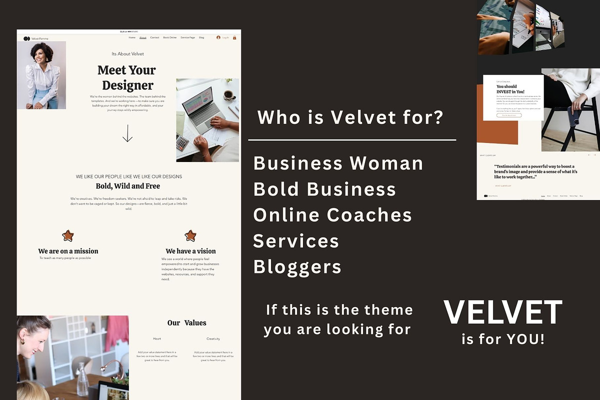 Velvet - Bold Feminine Wix Website, a Wix Template by Design Unique (Photo 2 of 7)