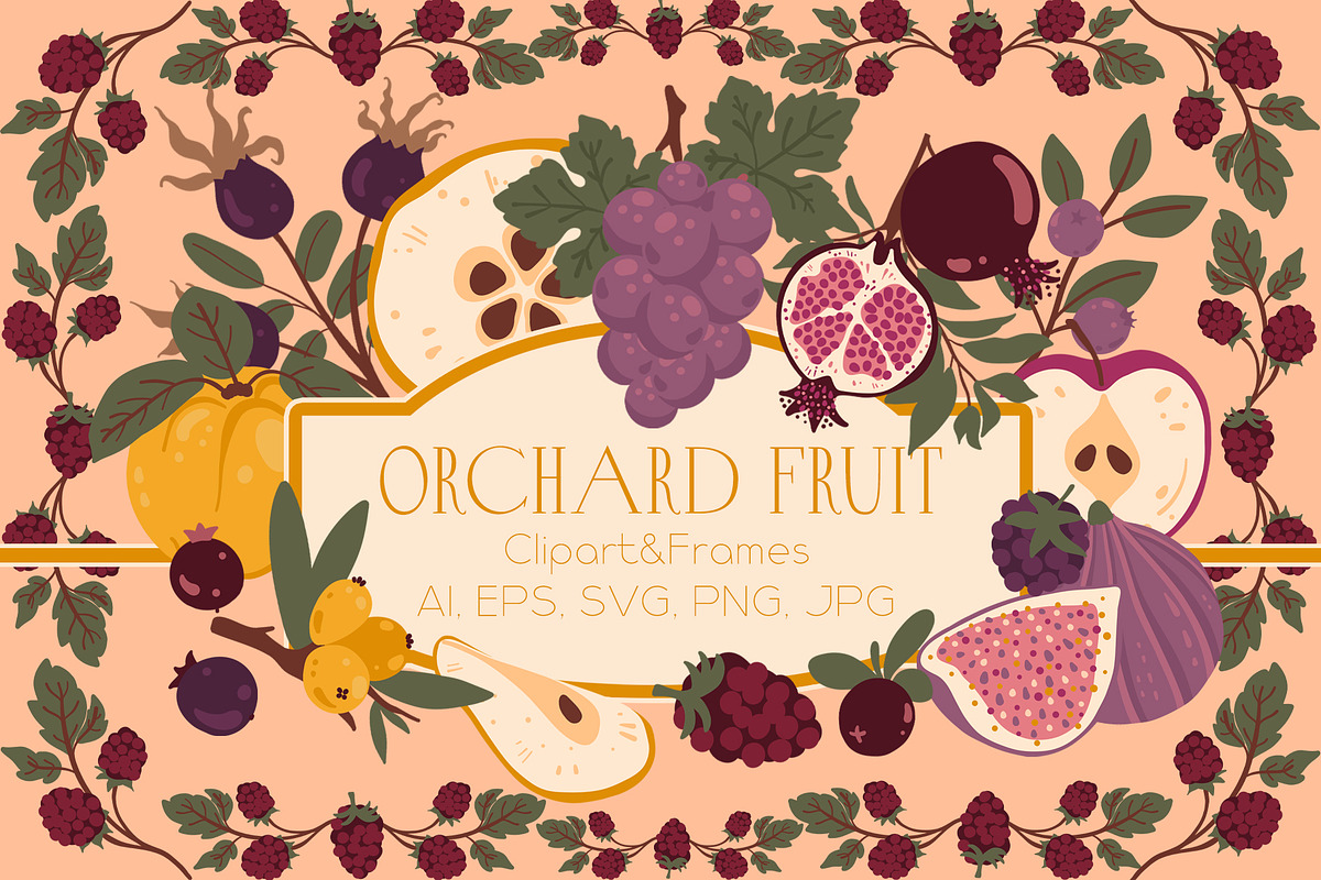 Botanical fruit clipart & frames, a Food Illustration by Carpet Tapete Pretzel (Photo 1 of 11)