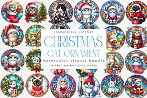 Christmas Cute Cat Ornament Bundle, an Illustration by SinaCreation