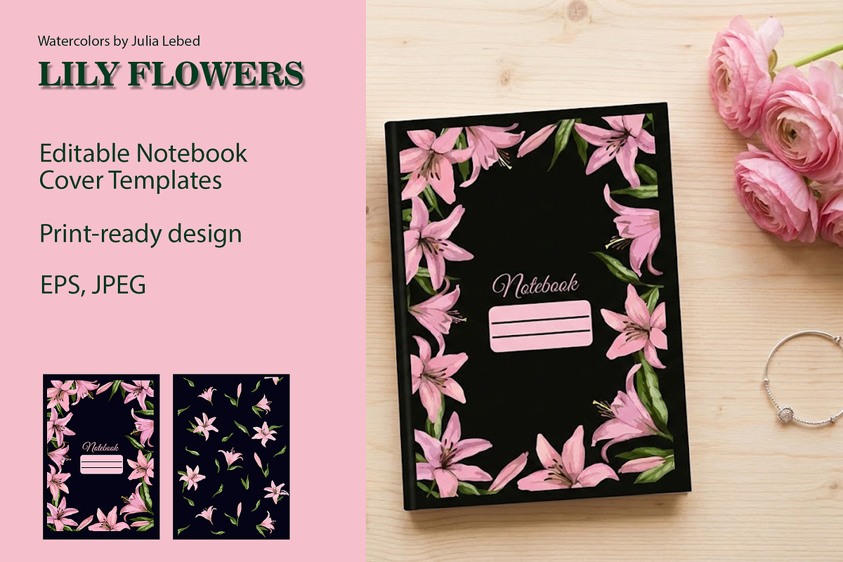 Lily Flowers Notebook Covers, a Stationery Template by L- design studio (Photo 5 of 5)