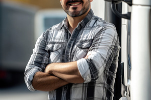Happy driver with truck, a Photo by Beautiful things