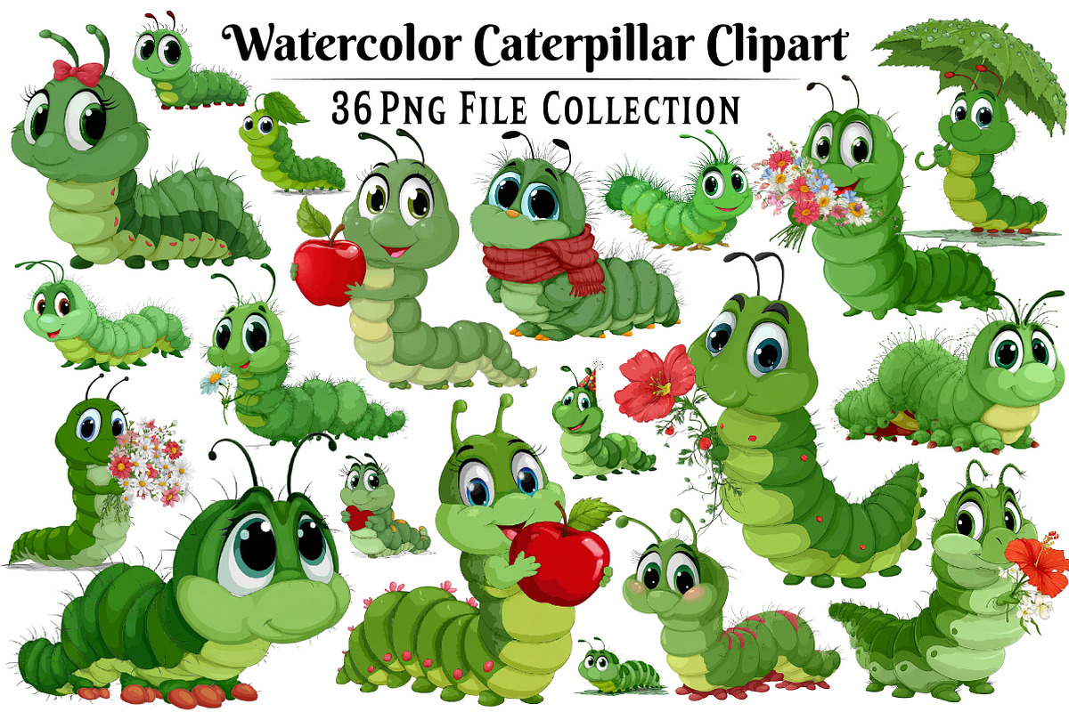 Watercolor Caterpillar Clipart, an Illustration by Dream Creation (Photo 1 of 7)