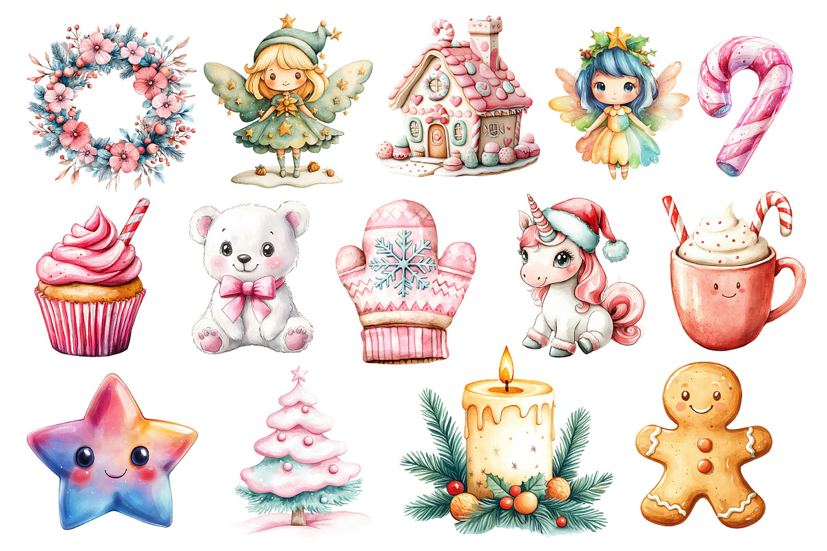 Kawaii Pink Mint Christmas Clipart, an Illustration by Dream Creation (Photo 4 of 4)