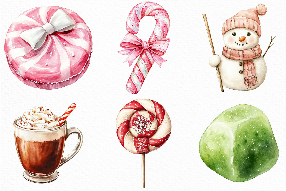 Watercolor Christmas Candy Clipart, an Illustration by Craft Nest (Photo 3 of 6)