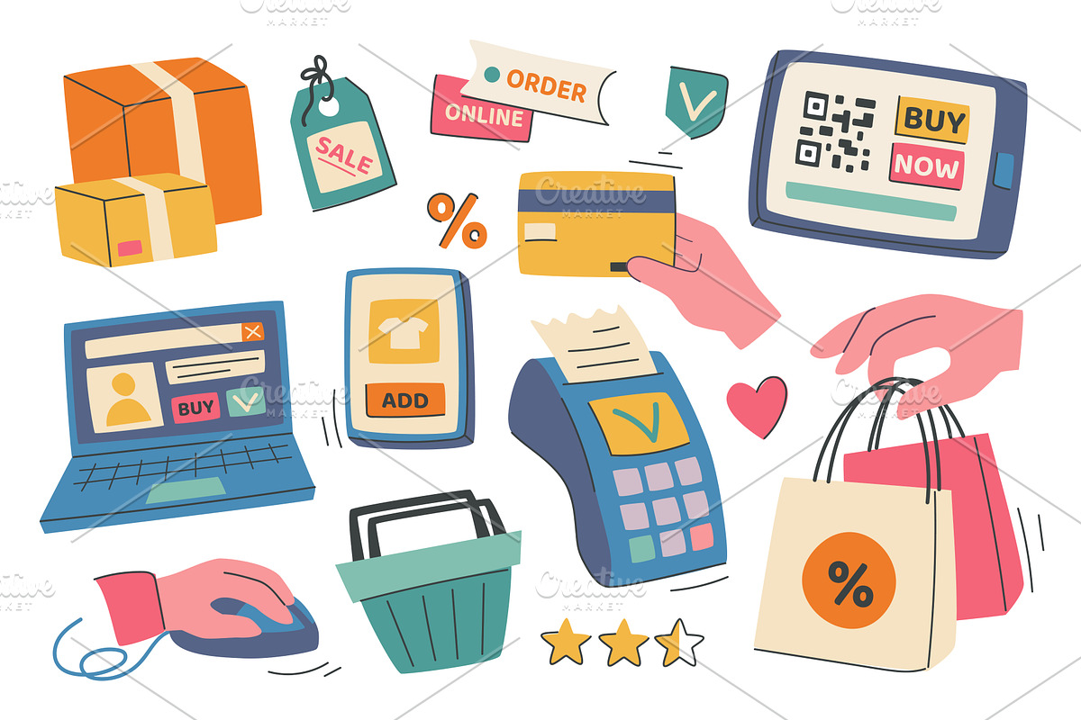 Online Shopping Set, a Finance Illustration by alexdndz