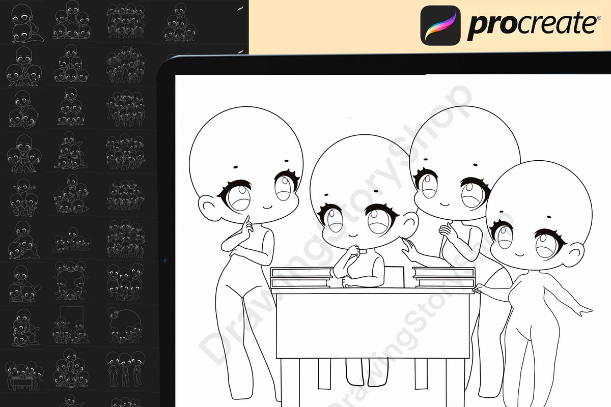 50 Procreate Chibi Base Group Stamps, a Brush Add-On by DrawingStoryShop (Photo 3 of 7)