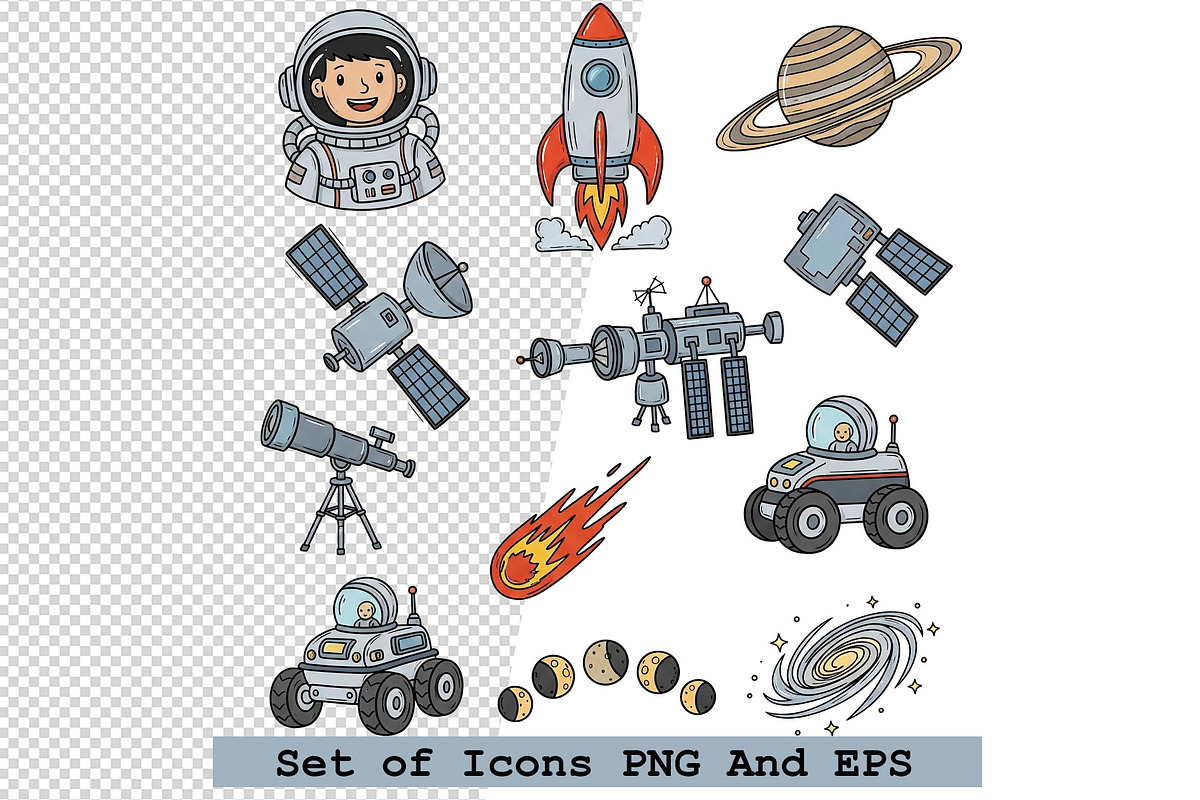 Set of space icons in hand drawn, an Icon by one-touch