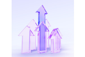 3D glass holographic arrow up on, a Finance Illustration by Marozhkastudio