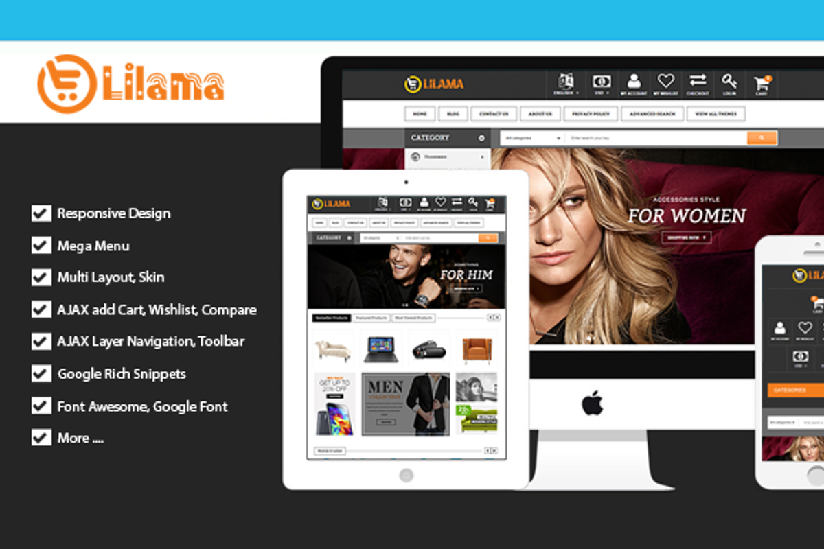 Lilama Mega Responsive Magento Theme, a Websites & App Template by PlazaThemes.com