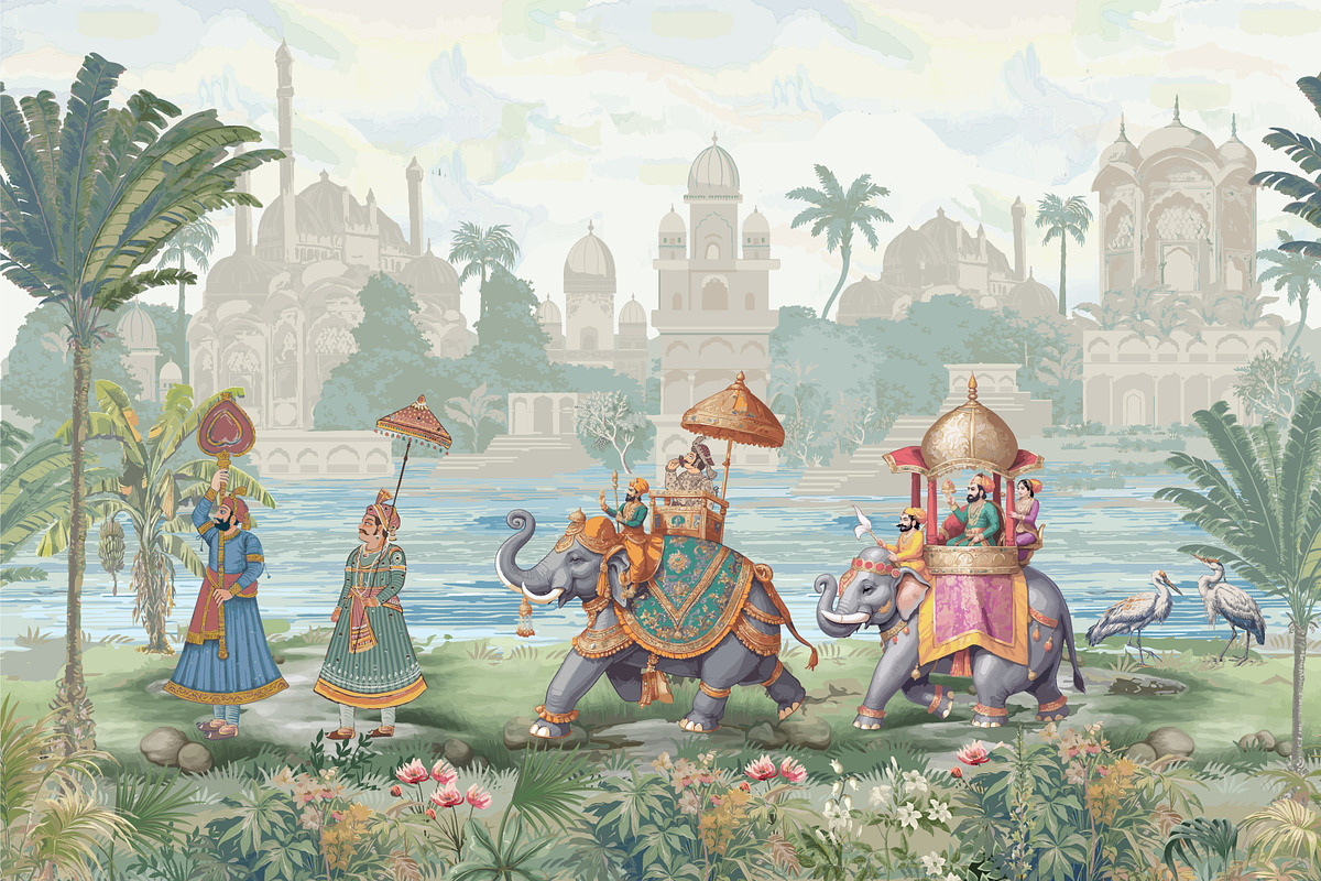 Mughal Emperor's Royal Procession, an Animal Illustration by Mughal Wallpaper (Photo 2 of 2)