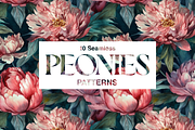 10 Watercolor Peonies Patterns, a Pattern Graphic by Motifs (Thumbnail 2 of 12)