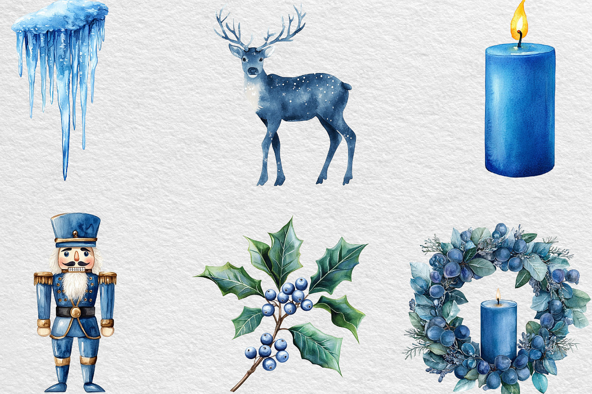 Cozy Christmas Blue Clipart, an Illustration by Black Bird Studio (Photo 6 of 6)