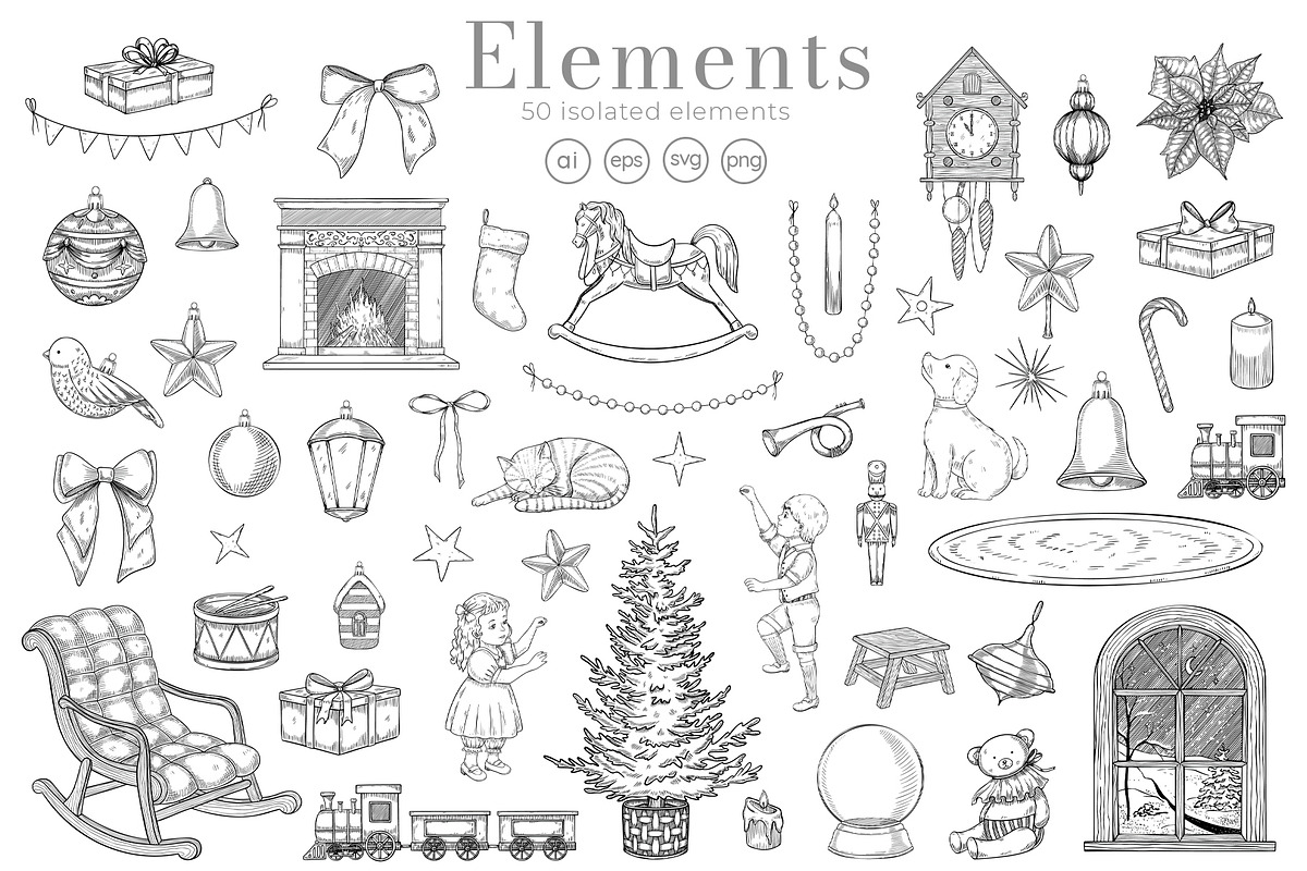 Christmas vintage linear vector set, a Graphic by Alisles (Photo 2 of 8)
