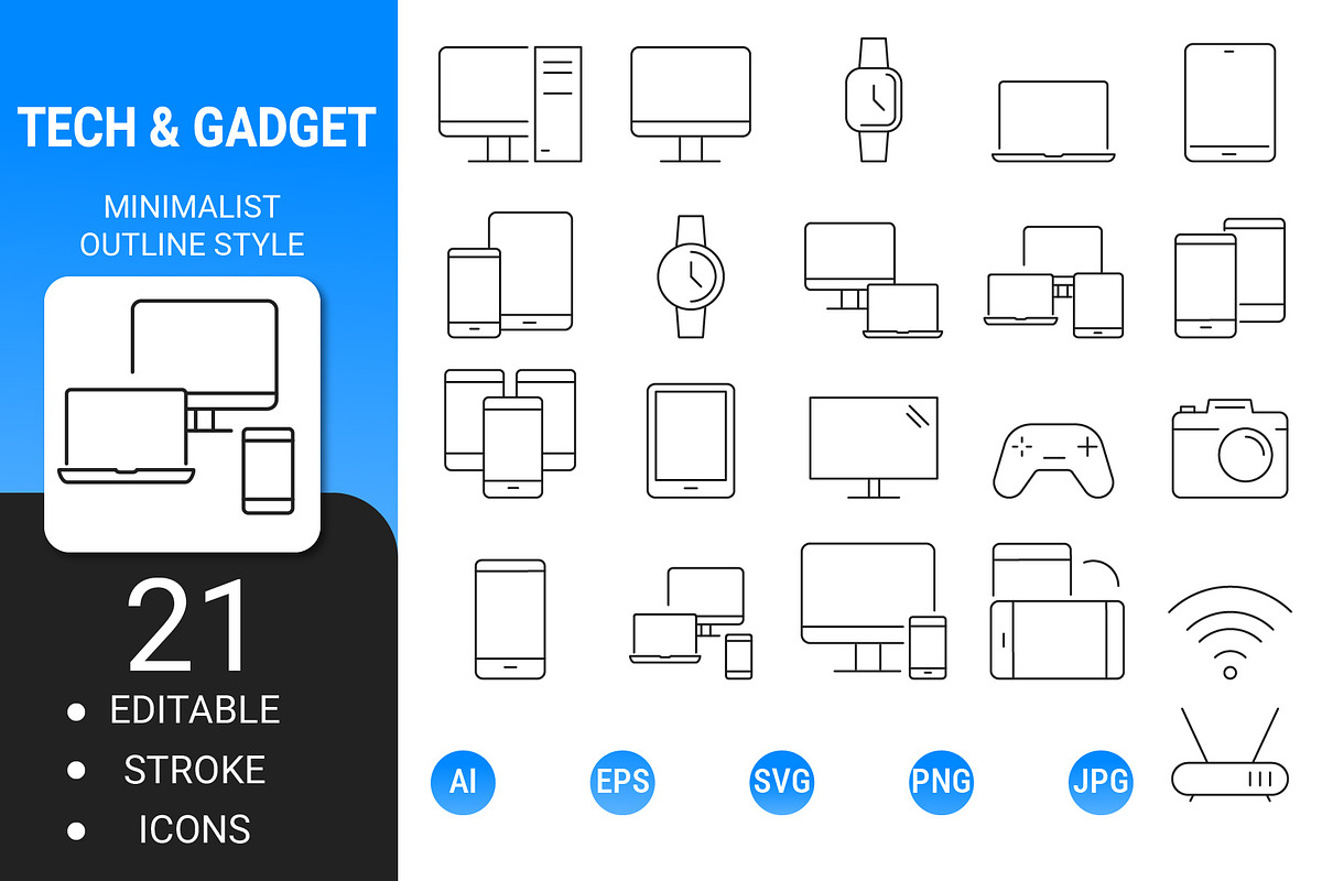 Tech and Gadget outline icon set, an Outline Icon by Icons (Photo 1 of 3)