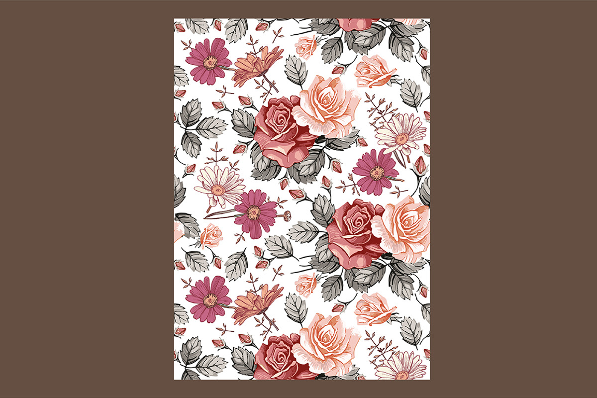 Seamless Flowers Rose Chamomile, a Pattern Graphic by Vintage (Photo 3 of 6)