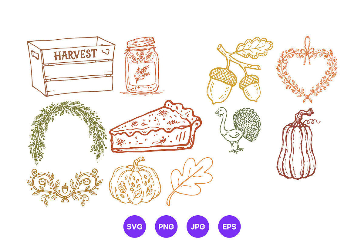 Thanksgiving Hand Drawn Folk Art Set, a Seasonal Illustration by designvectx (Photo 3 of 10)