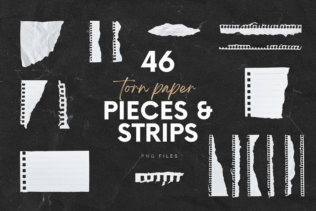 46 Textured Torn Paper Pieces Strips, a Texture Graphic by Ksuview (Photo 1 of 8)