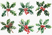 Watercolor Holly & Berries Clipart, an Illustration by Canvas Craft (Thumbnail 4 of 8)