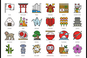 Japanese travel line icons