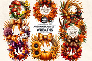 Autumn Harvest Wreaths Clipart, a Seasonal Illustration by ThatsDesignArt (Thumbnail 1 of 10)