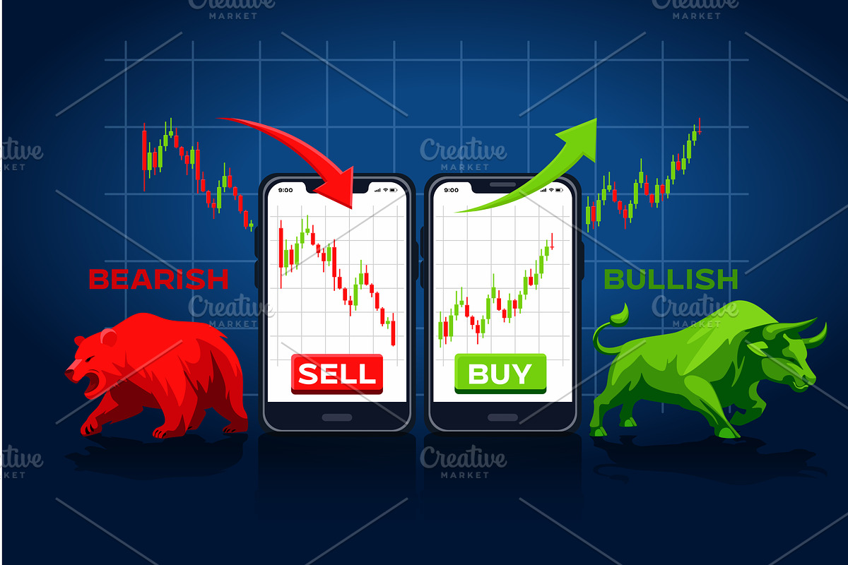 Bearish and Bullish Trading Concept, a Finance Illustration by BabySofja