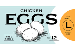 Chicken, hen with nest, eggs, a Food Illustration by Foxys Graphic