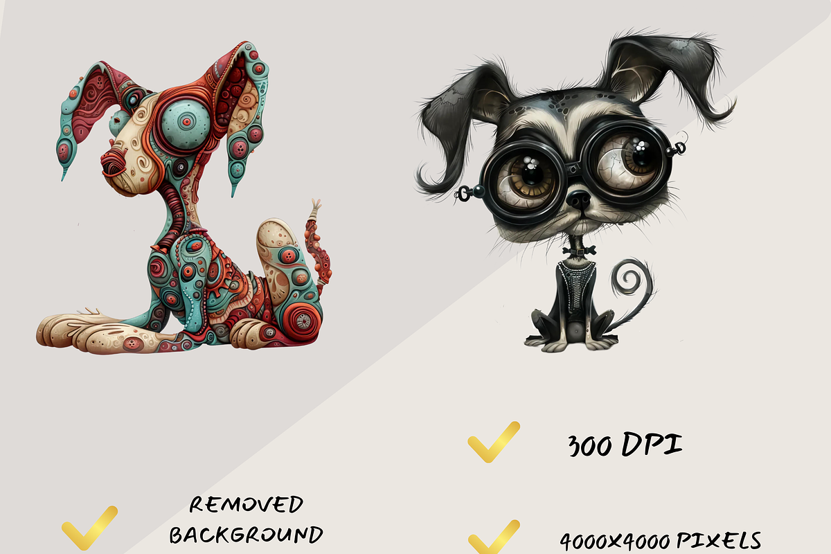 WHIMSICAL SURREAL DOGS CLIPART PACK, an Animal Illustration by Daring Digies (Photo 5 of 8)